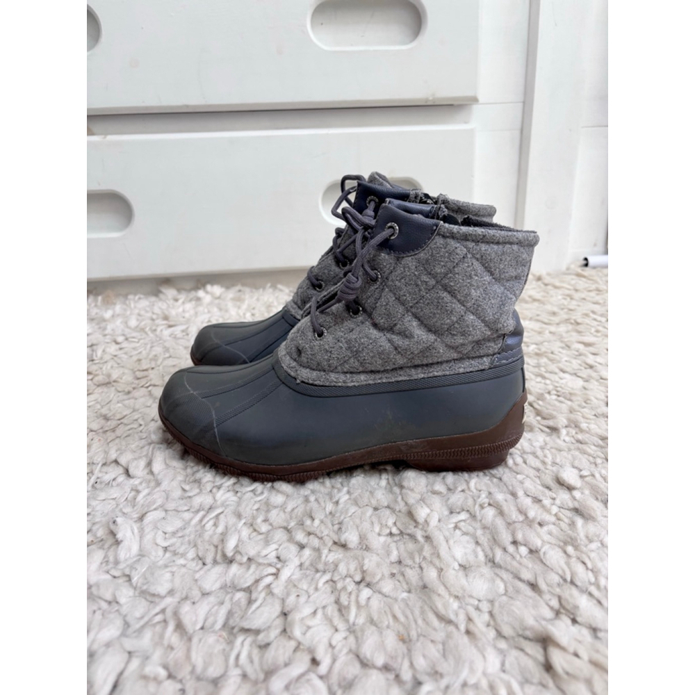 Women's Sperry Gray Quilted Duck Boots Size 8 Wool Blend Waterproof